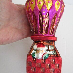Vintage Mercury Glass Hot Air Balloon Santa Claus Ornament, EUC